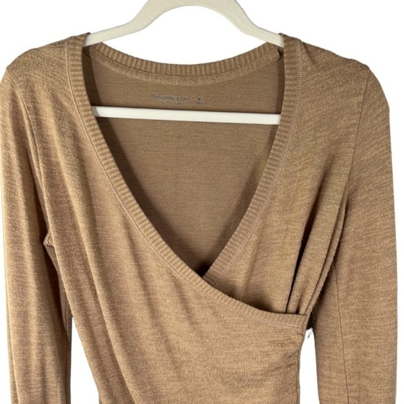 Abercrombie & Fitch Soft A&F Cozy Thong Bodysuit Wrap Tan Nude Neutral Women's S - Picture 3 of 9